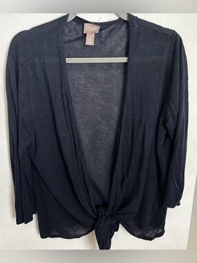 Chico's Dark Navy Knit Open-Front tie front sweater jacket
